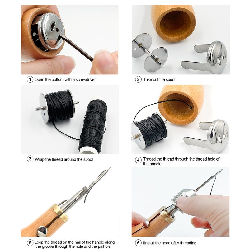 Co-link Professional Sewing Awl Hand Stitcher Repair Tool Kit for Leather and Heavy Fabrics with 2PCS Needles, 1PC Coil and Yarn/Threads - Image 4